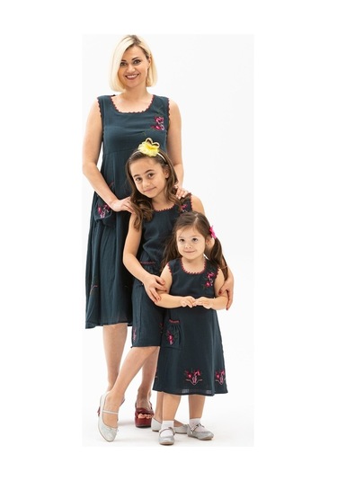 Burçak Şile Bezi Kız Çocuk Elbise Petrol Ptrl