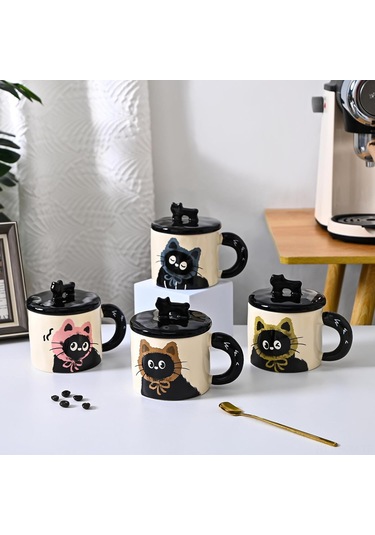 Suofeng Kedi Desenli Seramik Kupa - Kahve/bardak 370ml Dayanıklı Ev/ofis Kullanımı Kahve Severler İçin Kahve Fincanı Kahverengi