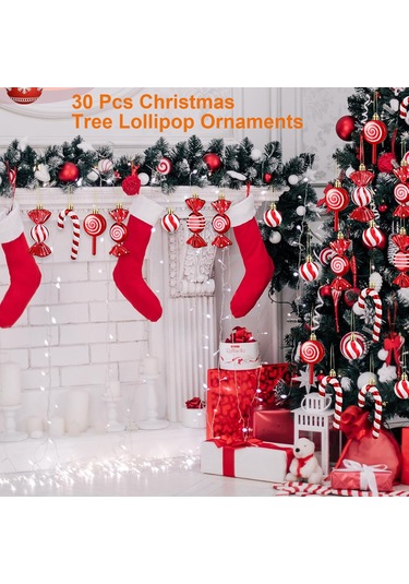 Geeksen 30 Parça Plastik Noel Şeker Süs Seti Pembe-beyaz: Nane Şekeri, Asa Şekeri, Çubuk Şeker Figürleri