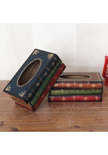 Sones Retro El Çizimi Kitap Stili Mendil Kutusu Kılıfı Yeşil