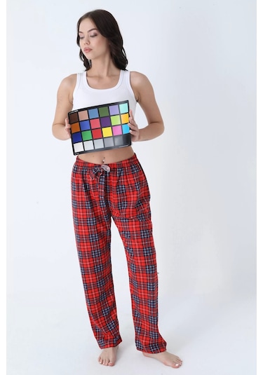 Ekose Desenli Beli Lastikli Unisex Pijama Altı Ekose5