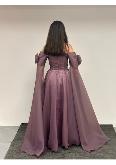 Kız Çocuk Abiye Lila Uzun Askılı Kolları Çıkabilen Pelerinli Şifon Abiye Elbise 10-15 Yaş Lila