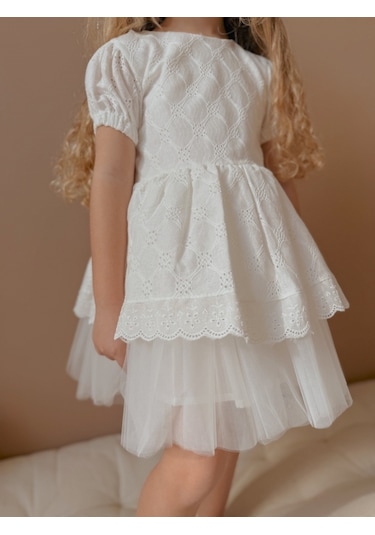 Lace Fistolu Ekru Elbise Ekru