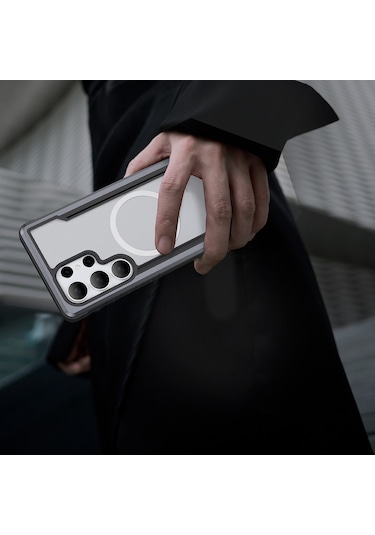 Galaxy S25 Ultra Kılıf Magsafe Uyumlu Airbagli Raptic Shield Serisi Şeffaf Yüzey Kapak Siyah