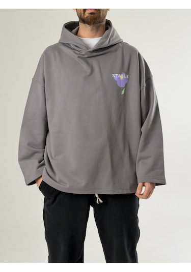 Cocopelli Stable Kapüşonlu Gri Erkek Oversize Sweat Coc2705 Gri