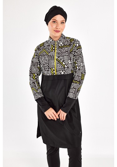 Spor Likra Tam Kapalı Tesettür Mayo Jules 1407 Siyah Siyah