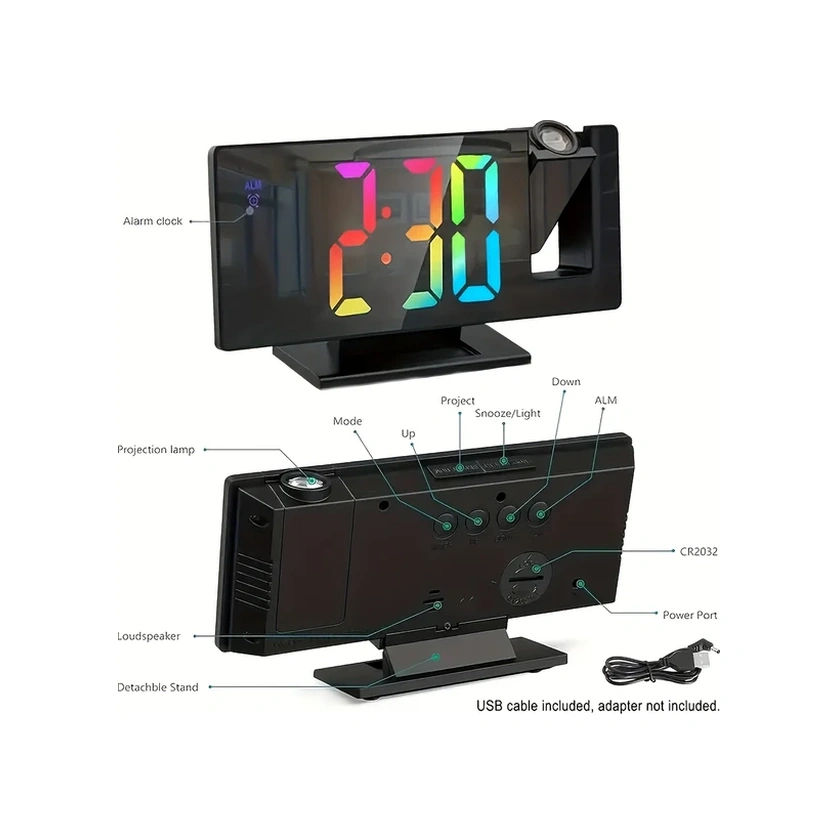 Oldfriend Siyah Yeşil Usb Projektörlü Dijital Alarm Saati Aydınlatma Sıcaklık Siyah + Yeşil