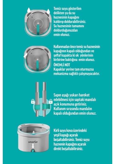 Smarter Aqua Max Ve Üçgen Aparat Temiz & Kirli Suyu Ayırma Temizlik Seti Mop Paspas Cam Sileceği