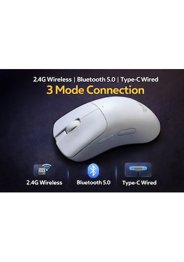 Gaming Kablosuz Mouse Beyaz 63g Ultra Hafif 2.4g, Bluetooth, Type-c, 12800 Dpı Şarjlı Ergonomik Makrolu Tasarım Diğer
