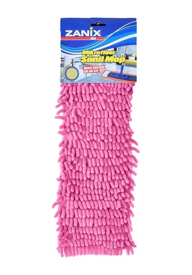 Mikrofiber Nemli Makarna Şönil Mop Paspas Yedeği Pembe 60 Cm