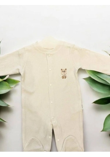 Zekids Bebek Çıtçıtlı Kedi İşlemeli Tulum-15069 Bej