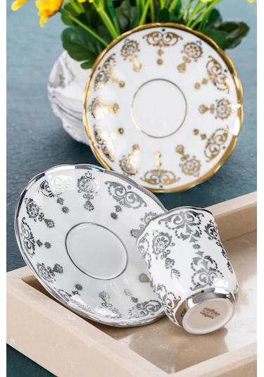 Acar Aries 6 Lı Kahve Fincan Takımı Gold Silver Altın - Gümüş