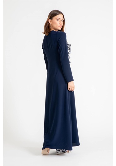 Yırtmaçlı Fırfır Detaylı Şık Pantolonlu Takım Lacivert-lacivert Lacivert