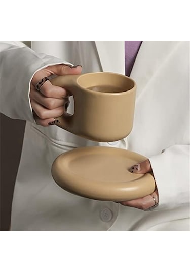 Metabagua Seramik Kupa Tombul Kahve Kupa Sevimli Çay Bardağı Tabağı İle Yenilik Sevimli Yağ Kolu Bardak Seti Ev Dekor Ofis Için Wd2k2p Beyaz