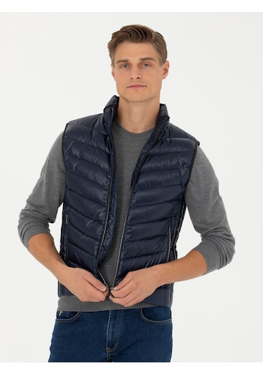 Cacharel Lacivert Slim İnce Kapitone Mont Yelek