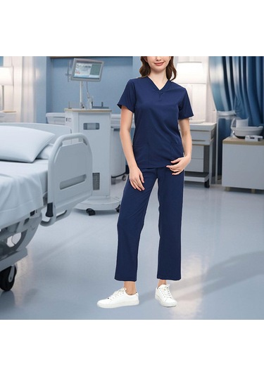 Suntek Kadın Scrubs Seti V Yaka Hemşire Güzellik Salonu Spa L