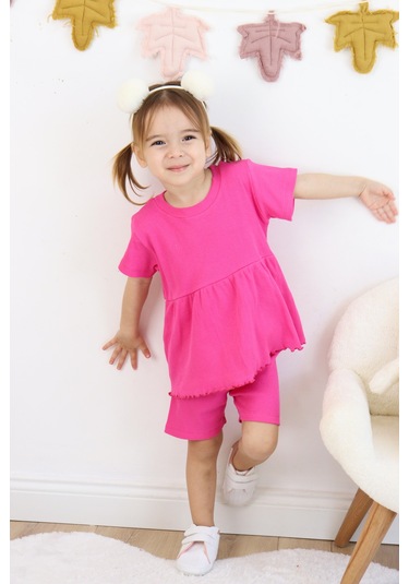 Fırfırlı Şortlu Takım Fuşya