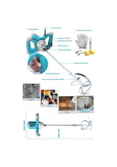 Böhrer HB0196T Elektrikli Beton Mikser Çimento Karıştırma 2400 W 6 Kademeli Harç Sıva Boya Karıştırma Makinesi