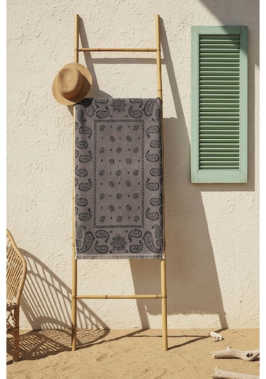 Antrasit Retro %100 Pamuklu Plaj Havlusu 70x140 Cm