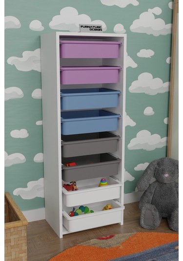 8 Sepetli Çok Amaçlı Dolap Oyuncak Mutfak Dolabı - Beyaz-karışık