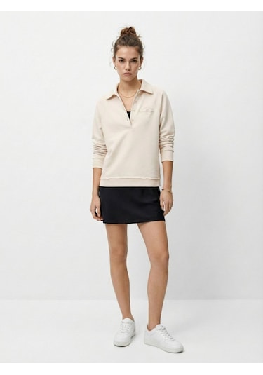 LTB Polo Yaka Düğmeli Bej Sweatshırt Karışık