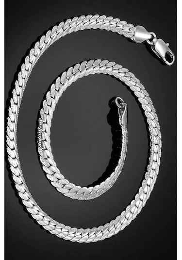 Silver Ezme Yassı Yılan Çelik Unisex Kolye Ve Bileklik Seti Eck36 Beyaz