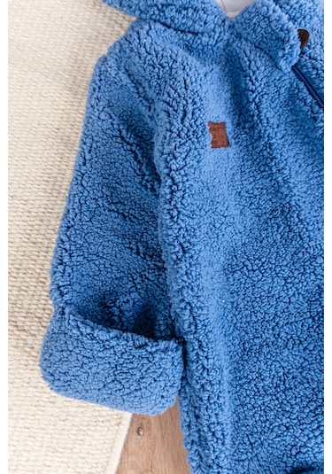 Kapüşonlu Kendinden Eldivenli Welsoft Kışlık Kız/erkek Bebek Tulum mavi