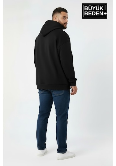 Süperlife Erkek Büyük Beden Ar Baskılı Kapüşonlu İnce Sweatshirt Spr26bsw963 Siyah