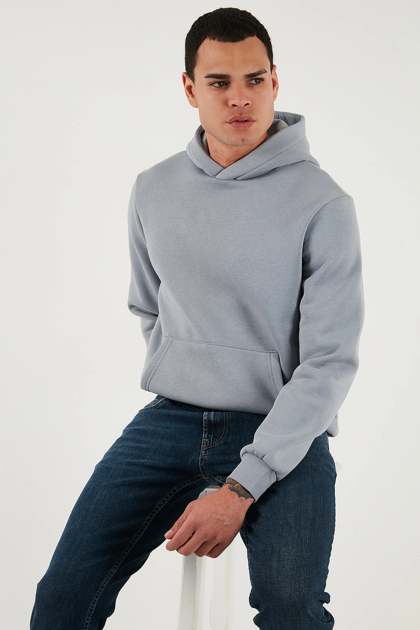 Buratti Regular Fit Kapüşonlu Kanguru Cepli Içi Tüylü Yumuşak Şardonlu Erkek Sweat 5905281 Açık Gri