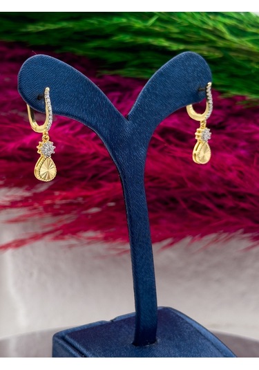 925 Ayar Gümüş Kalemli Gold Renk Sallantılı Lüks Kadın Küpe Gümüş