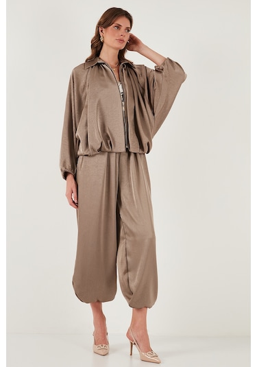 Lela Oversize Bağlamalı Balon Paça Saten Şalvar Bayan Pantolon 68351199 Vizon
