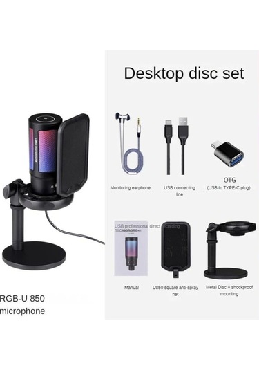 U850 Kayıt Condenser Pop Filtre Kardioid Mikrofon + Tripod