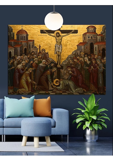 İsa Çarmıhta Sanat Eseri Dekoratif Kanvas - Mdf Ahşap Tablo