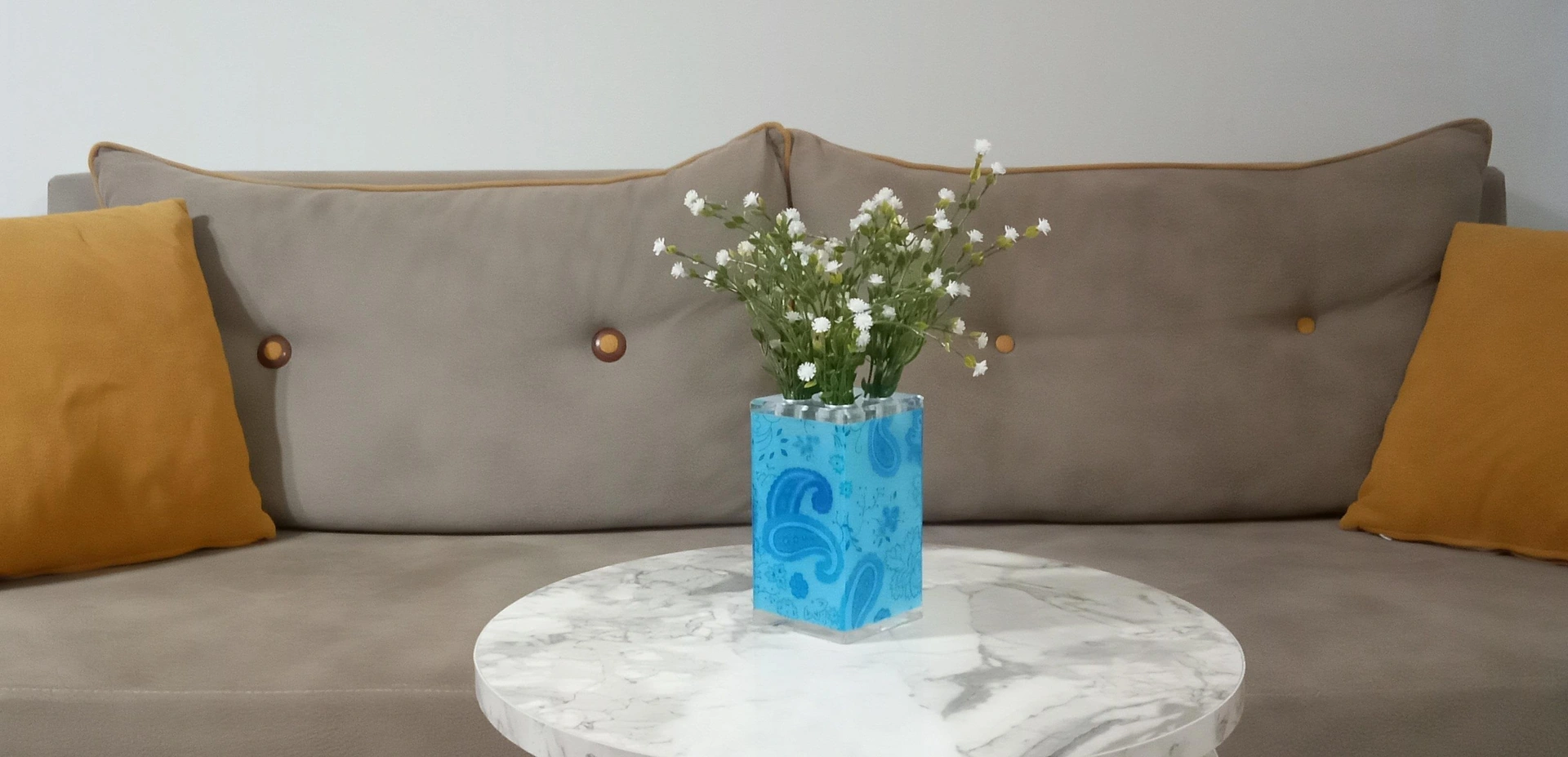 2 Adet Vazo Dahil,vazoda Çiçek,beyaz Yapay Çiçek,vazo Dekoratif Mavi 7x7x17cm Çok Renkli