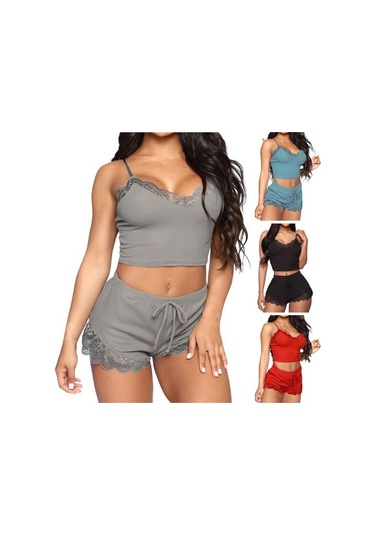 Pembe Kadın Gecelik Seti Kırpma Üst Nefes Bel-açık Kolsuz Bayan Gece Giysileri Uyku İçin Pembe