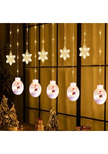 Ampul Noel Baba Ve Yıldız Figür Animasyonlu Sarkıt Perde Led Yılbaşı Parti Süs Işıkları Günışığı