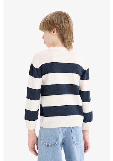 Defacto Erkek Çocuk Bisiklet Yaka Çizgili Triko Kazak C1710a825auer113 Ekru