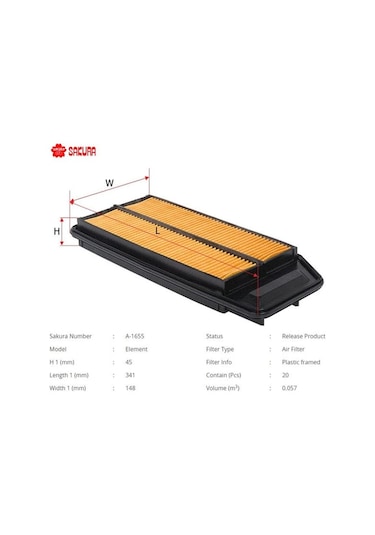 SAKURA A1655 Hava Filtresi Accord 03-08 2.0 16V