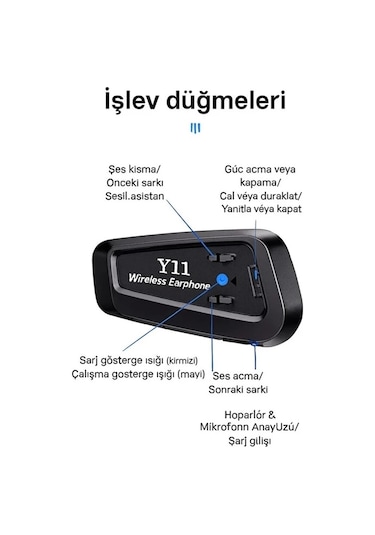 Y11 Bluetooth Kulaklık Mikrofonlu Motosiklet Kulaklığı İntercom Bt 5.3