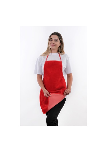 Wellsoft İkili Paket Cepli Mutfak Önlüğü Sıvı Geçirmez Su Geçirmez Mutfak Önlüğü Kırmızı