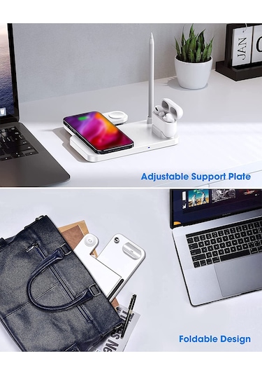 Mufunye Beyaz Avrupa Standartlı Qı Onaylı Dörtlü Kablosuz Şarj Aleti - iPhone Uyumlu, Uyumlu,, Saat, Kulaklık Ve Kalem İçin