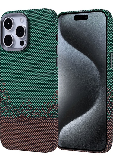 iPhone Uyumlu 15 Pro Max Kılıf Magsafe Şarj Özellikli Karbon Fiber Görünümlü Nekst Yeşil Yeşil