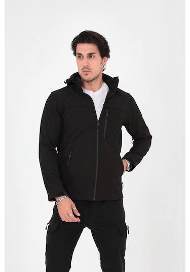 Camp Scoutland CAMP457 Outdoor Softshell Su ve Rüzgara Dayanıklı İçi Polar Seyyar Kapüşonlu Erkek Taktik Mont - Siyah