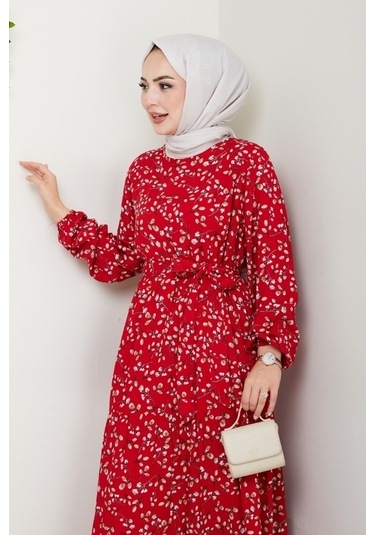 Semar Dokuma Viskon Elbise 1541 - Bordo Bordo