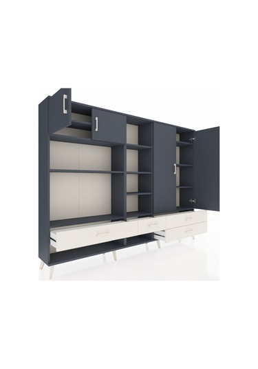 Arges Dolap 12 Raflı 4 Çekmeceli 4 Kapaklı 220x30x163 Antrasit-an Antrasit-antrasit/aytaşı