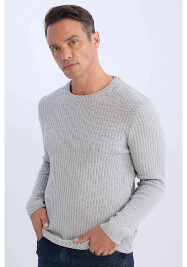 DeFacto Standart Fit Bisiklet Yaka Dokulu Triko Kazak E0811AXNSGR110