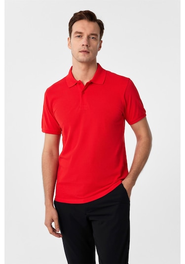SÜVARİ Kırmızı Slim Fit Armürlü Polo Yaka Tişört Kırmızı