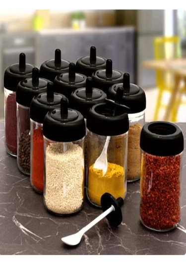 Kendinden Kaşıklı Baharatlik Seti 2'li Cam Kavanoz 300 Ml ŞEffaf