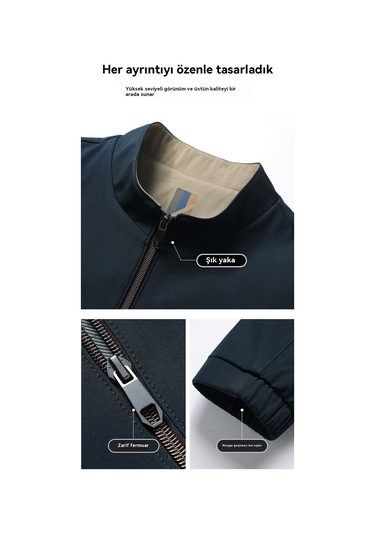 Erkek İlkbahar Ve Sonbahar Dik Yaka Düz Renk İş Günlük Bol Kesim Ceket Mavi