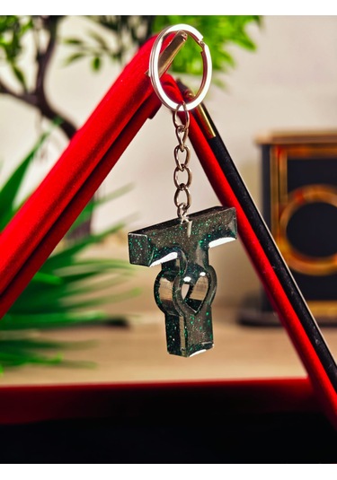 Harfli Anahtarlık Epoksi Kişiye Özel Yapım El Yapımı Harf Anahtarlık Kalp Model Özel Tasarım Hediyelik Ürün Kalp Desenli Simli Anahtarlık Bordo - Mavi